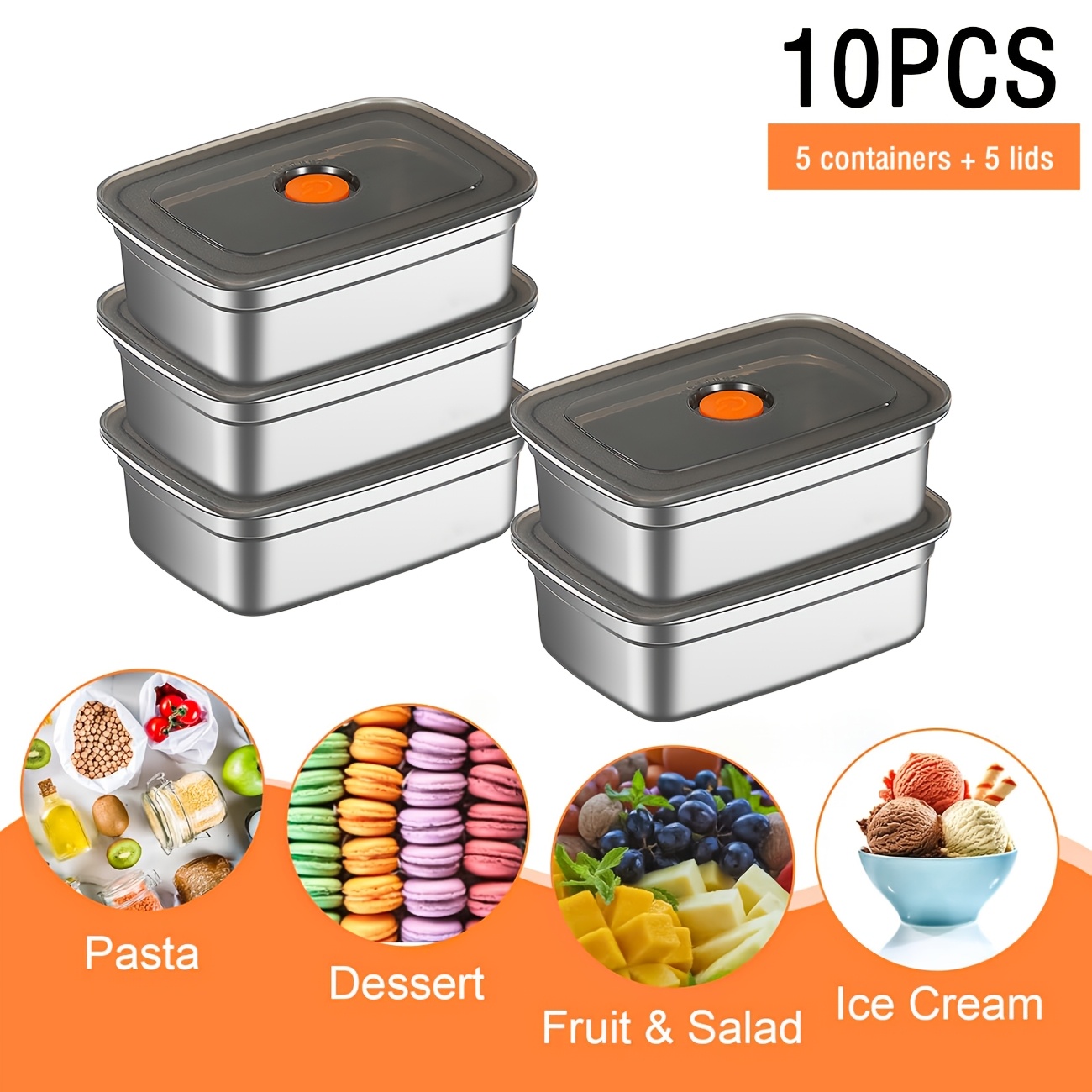 Food Storage In Restaurant - Juego de 10 Recipientes de Acero