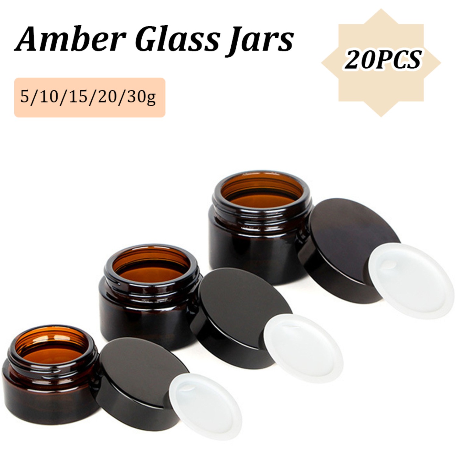 Food Storage Glass Round - Frascos de vidrio ámbar pequeños de